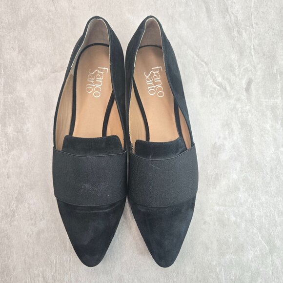Franco Sarto Flat Shoes Suede Black Minimalist Preppy Slip On Pointed Loafer 8.5 - Picture 1 of 11